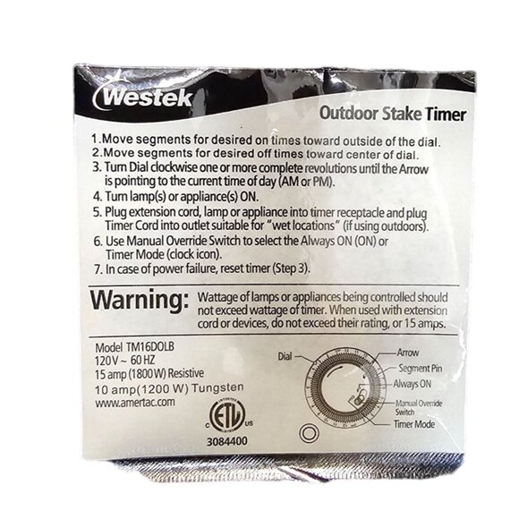 Outdoor Stake Timer With 6 Grounded Outlets 24" Cord 15 Amp Circuit Breaker - Picture 5 of 7